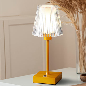 Oscar 12.5" Modern Industrial Rechargeable/Cordless Iron/Acrylic Integrated LED Table Lamp with Ribbed Shade